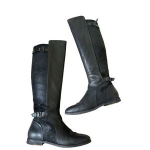 UGG Danae Genuine Shearling Tall Black Leather Riding Boots size 7.5